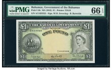 Bahamas Bahamas Government 1 Pound 1936 (ND 1953) Pick 15b PMG Gem Uncirculated 66 EPQ. A gorgeous high grade example from the 1954 issue, which is id...