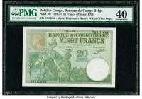 Belgian Congo Banque du Congo Belge 20 Francs 15.9.1937 Pick 10f PMG Extremely Fine 40. An unusual banknote, very rarely seen above the Fine grade poi...