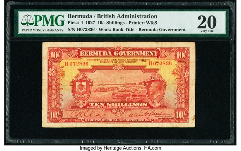 Bermuda Bermuda Government 10 Shillings 30.9.1927 Pick 4 PMG Very Fine 20. A bea...