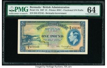 Bermuda Bermuda Government 1 Pound 12.5.1937 Pick 11b PMG Choice Uncirculated 64. A beautiful, high grade example of this split prefix variety, seldom...