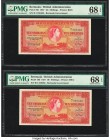 Bermuda Bermuda Government 10 Shillings 1.5.1957 Pick 19b Two Consecutive Examples PMG Superb Gem Unc 68 EPQ (2). A gorgeous pair of high grade consec...