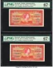 Bermuda Bermuda Government 10 Shillings 1.5.1957 Pick 19b Five Consecutive Examples PMG Superb Gem Unc 67 EPQ (4); Gem Uncirculated 66 EPQ. A high gra...