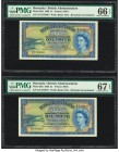 Bermuda Bermuda Government 1 Pound 1.10.1966 Pick 20d Two Consecutive Examples PMG Gem Uncirculated 66 EPQ; Superb Gem Unc 67 EPQ. A set of two Consec...
