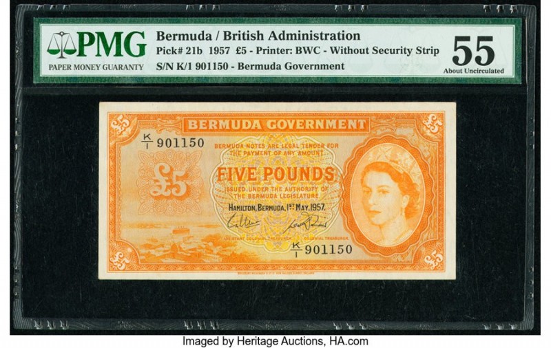 Bermuda Bermuda Government 5 Pounds 1.5.1957 Pick 21b PMG About Uncirculated 55....