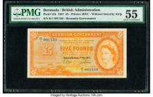 Bermuda Bermuda Government 5 Pounds 1.5.1957 Pick 21b PMG About Uncirculated 55. An always desirable, highest denomination Queen Elizabeth II type. Fo...