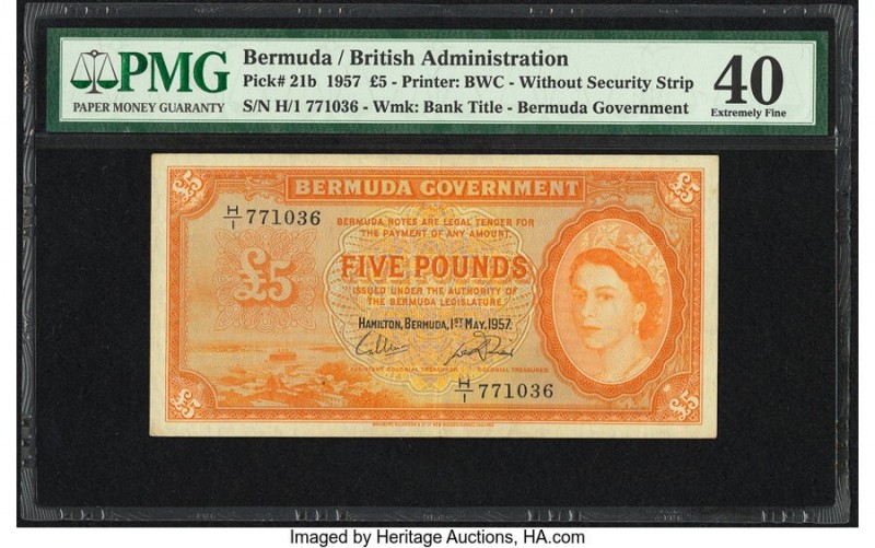 Bermuda Bermuda Government 5 Pounds 1.5.1957 Pick 21b PMG Extremely Fine 40. A l...