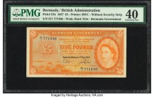 Bermuda Bermuda Government 5 Pounds 1.5.1957 Pick 21b PMG Extremely Fine 40. A lightly circulated 5 Pounds without security thread from the 1957 issue...