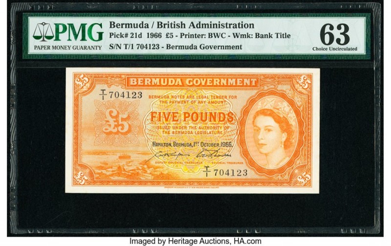 Bermuda Bermuda Government 5 Pounds 1.10.1966 Pick 21d PMG Choice Uncirculated 6...