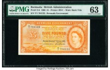 Bermuda Bermuda Government 5 Pounds 1.10.1966 Pick 21d PMG Choice Uncirculated 63. An underrated and desirable final date of the series, and scarce as...
