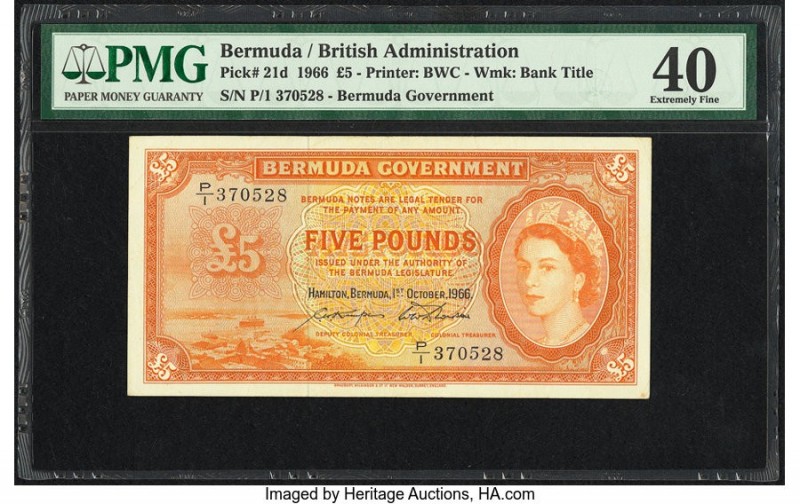 Bermuda Bermuda Government 5 Pounds 1.10.1966 Pick 21d PMG Extremely Fine 40. Th...