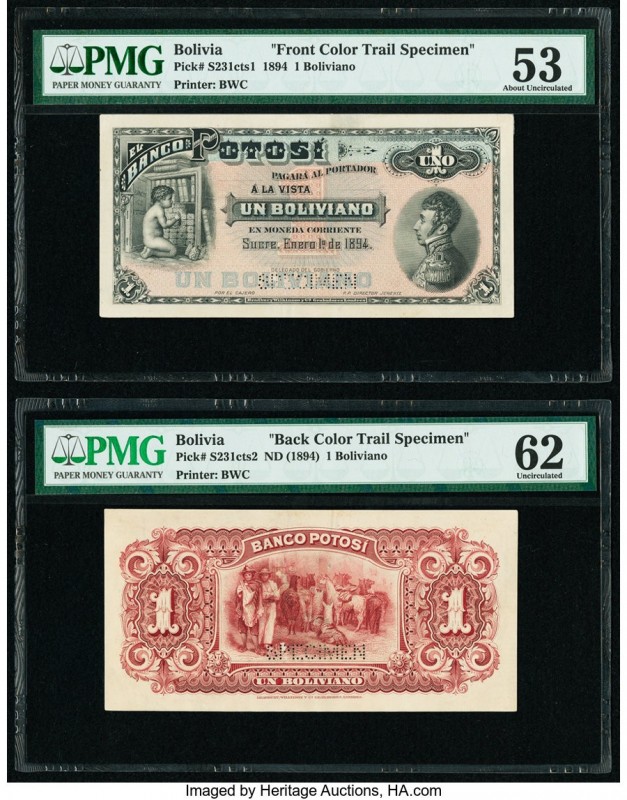 Bolivia Banco Potosi 1 Boliviano 1894 Pick S231cts1; S231cts2 Front and Back Col...