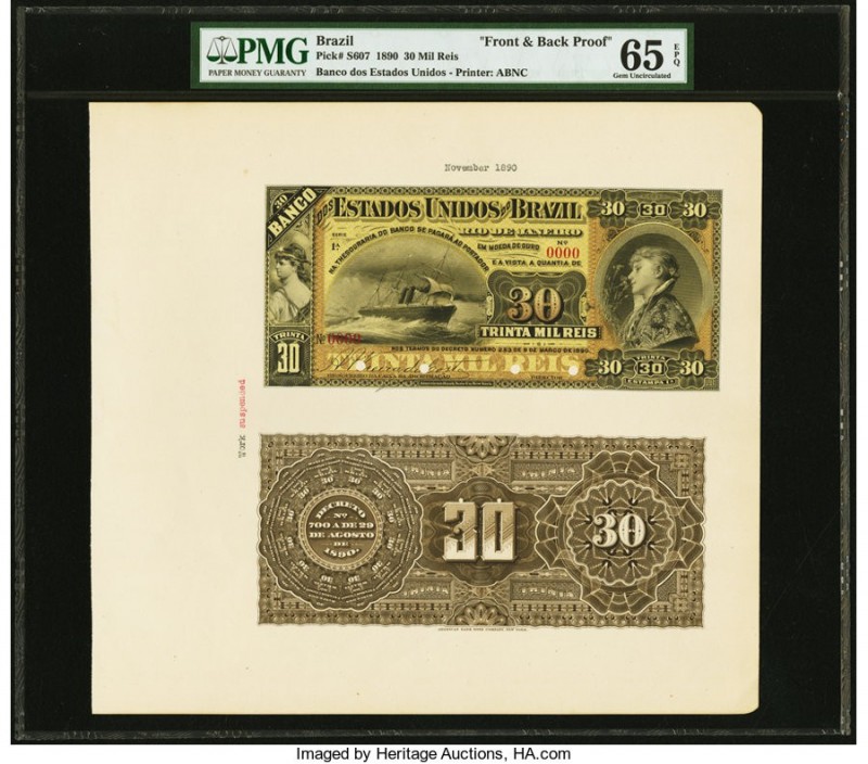 Brazil Banco dos Estados Unidos do Brazil 30 Mil Reis 8.3.1890 Pick S607p Front ...