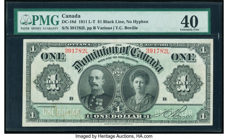 Canada Dominion of Canada $1 3.1.1911 Pick 27b DC-18d PMG Extremely Fine 40. A w...