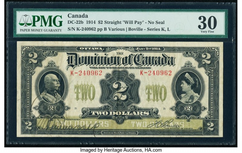 Canada Dominion of Canada $2 2.1.1914 Pick 30b DC-22b PMG Very Fine 30. A pleasa...