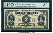 Canada Dominion of Canada $2 2.1.1914 Pick 30b DC-22b PMG Very Fine 30. A pleasant K Series $2 with the Boville signature. This variety features the s...