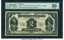 Canada Dominion of Canada $2 2.1.1914 Pick 30c DC-22c PMG Very Fine 30. A pleasant P Series $2 with the Saunders signature. This variety features the ...