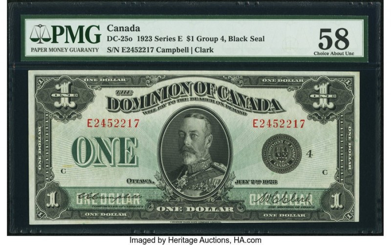 Canada Dominion of Canada $1 2.7.1923 Pick 33o DC-25o PMG Choice About Unc 58. A...