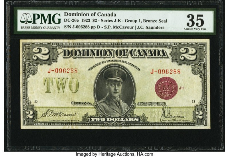 Canada Dominion of Canada $2 23.6.1923 DC-26e PMG Choice Very Fine 35. A difficu...