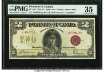Canada Dominion of Canada $2 23.6.1923 DC-26e PMG Choice Very Fine 35. A difficult note in higher grades, this example is highlighted by a portrait of...