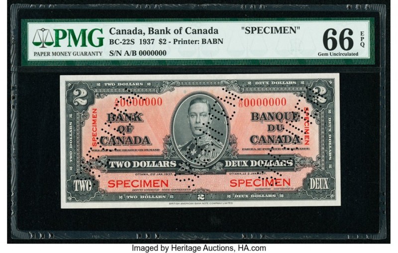 Canada Bank of Canada $2 2.1.1937 Pick 59s BC-22S Specimen PMG Gem Uncirculated ...