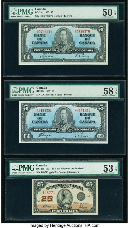 Canada Bank of Canada $5 2.1.1937 BC-23b; BC-23c Two Examples PMG About Uncircul...