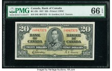 Canada Bank of Canada $20 2.1.1937 Pick 62b BC-25b PMG Gem Uncirculated 66 EPQ. Bettered by only one single banknote in the PMG Population Report at t...