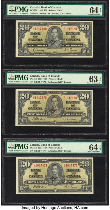 Canada Bank of Canada $20 2.1.1937 Pick 62b BC-25b Three Consecutive Examples PM...