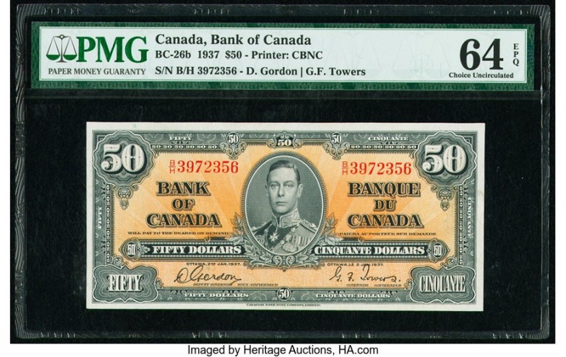 Canada Bank of Canada $50 2.1.1937 Pick 63b BC-26b PMG Choice Uncirculated 64 EP...