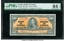 Canada Bank of Canada $50 2.1.1937 Pick 63b BC-26b PMG Choice Uncirculated 64 EPQ. A desirable and pack fresh example, featuring the signature combina...