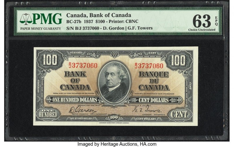 Canada Bank of Canada $100 2.1.1937 Pick 64b BC-27b PMG Choice Uncirculated 63 E...