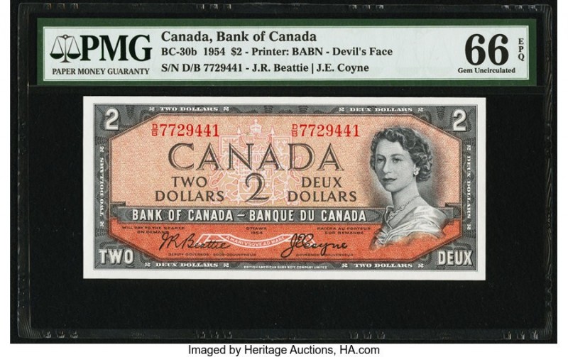 Canada Bank of Canada $2 1954 Pick 67b BC-30b "Devil's Face" PMG Gem Uncirculate...