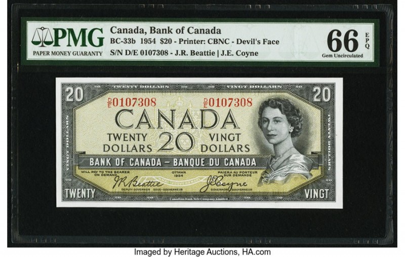 Canada Bank of Canada $20 1954 Pick 70b BC-33b "Devil's Face" PMG Gem Uncirculat...