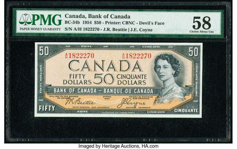 Canada Bank of Canada $50 1954 Pick 71b BC-34b "Devil's Face" PMG Choice About U...