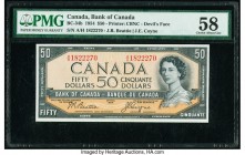 Canada Bank of Canada $50 1954 Pick 71b BC-34b "Devil's Face" PMG Choice About Unc 58. A scarce type, with only 1.040 million printed and issued befor...
