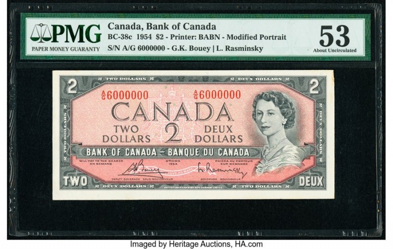 6 Million Serial Number Canada Bank of Canada $2 1954 Pick 76c BC-38c PMG About ...