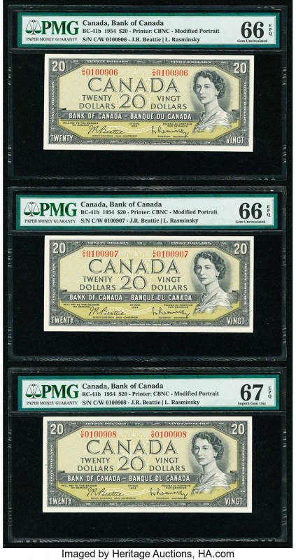 Canada Bank of Canada $20 1954 Pick 80b BC-41b Three Consecutive Examples PMG Su...