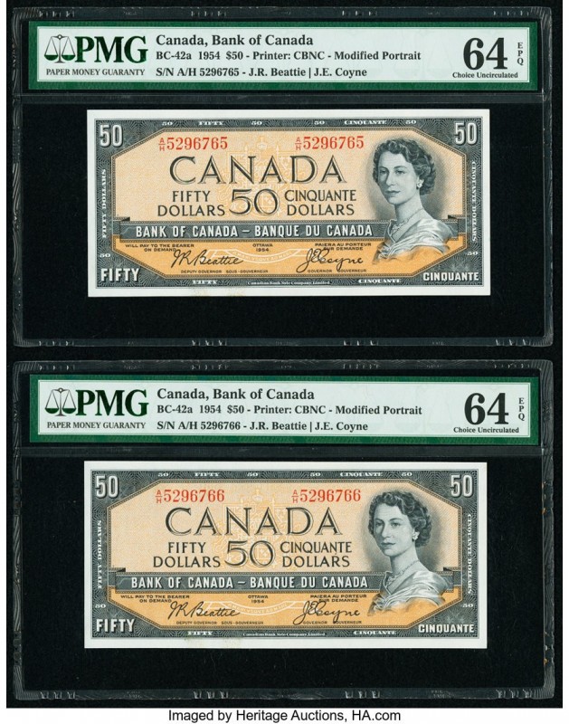 Canada Bank of Canada $50 1954 Pick 81a BC-42a Two Consecutive Examples PMG Choi...
