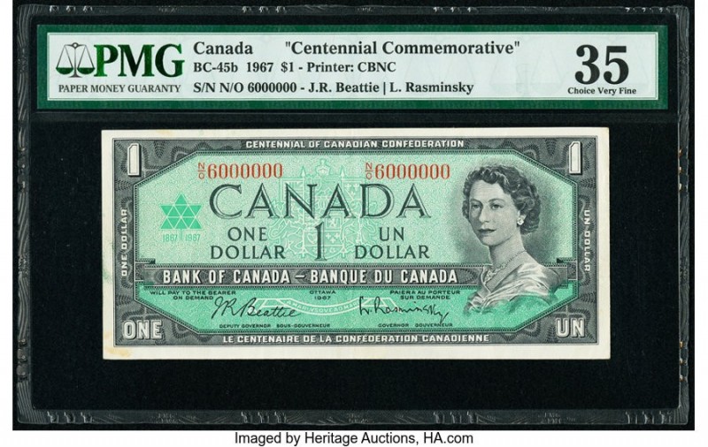 6 Million Serial Number Canada Bank of Canada $1 1967 BC-45b Commemorative PMG C...