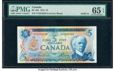 Solid Serial Number 3333333 Canada Bank of Canada $5 1972 Pick 87b BC-48b PMG Gem Uncirculated 65 EPQ. A highly collectible fancy serial offering from...