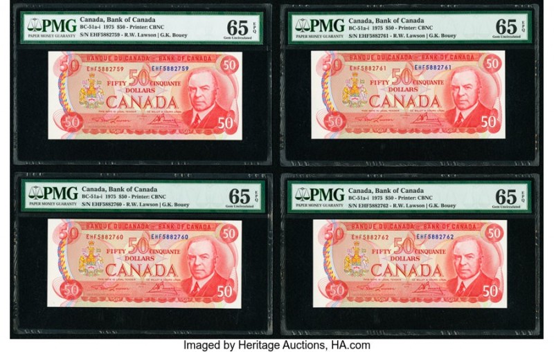 Canada Bank of Canada $50 1975 Pick 90a BC-51a-i Four Consecutive Examples PMG G...
