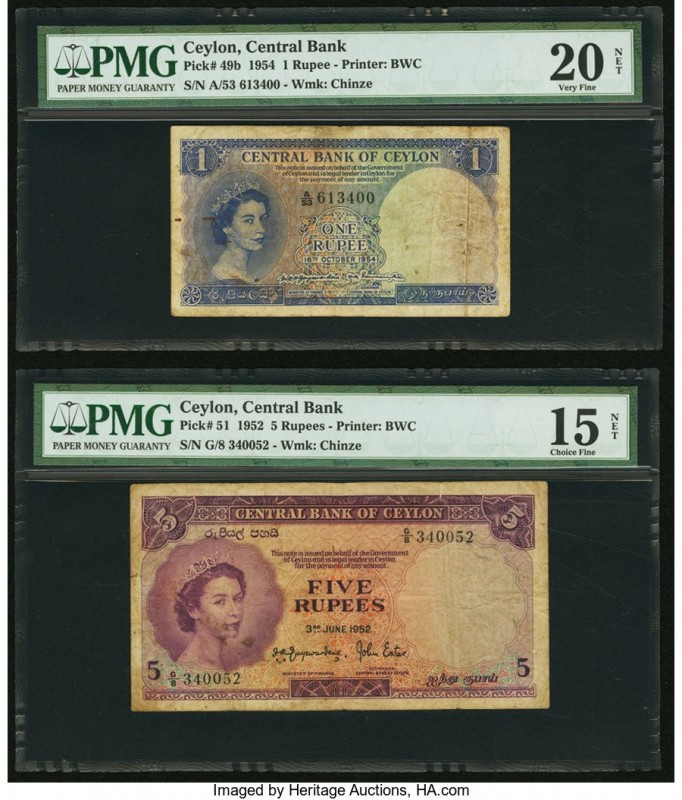 Ceylon Central Bank of Ceylon 1; 5; 100 (2); 5 Rupees 16.10.1954; 3.6.1952; 3.6....