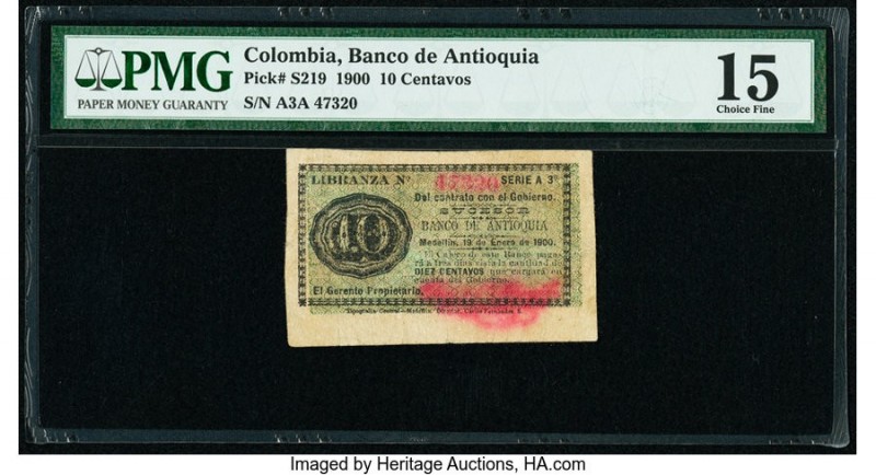 Colombia Banco de Antioquia 10 Centavos 19.1.1900 Pick S219 PMG Choice Fine 15. ...