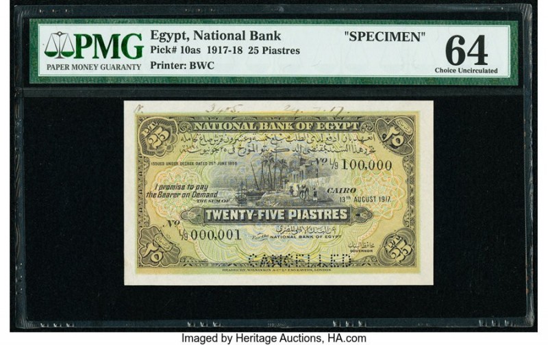 Egypt National Bank of Egypt 25 Piastres 13.8.1917 Pick 10as Specimen PMG Choice...