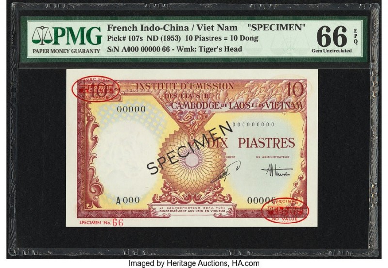 French Indochina Institut d'Emission des Etats, Vietnam 10 Piastres = 10 Dong ND...