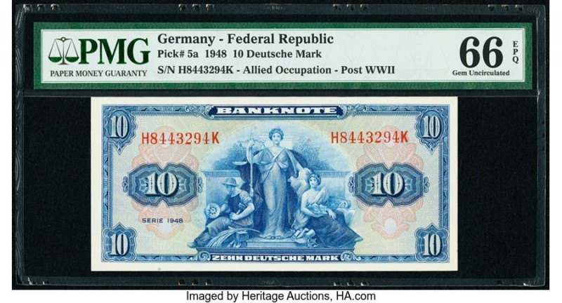 Germany Federal Republic Allied Occupation 10 Deutsche Mark 1948 Pick 5a PMG Gem...