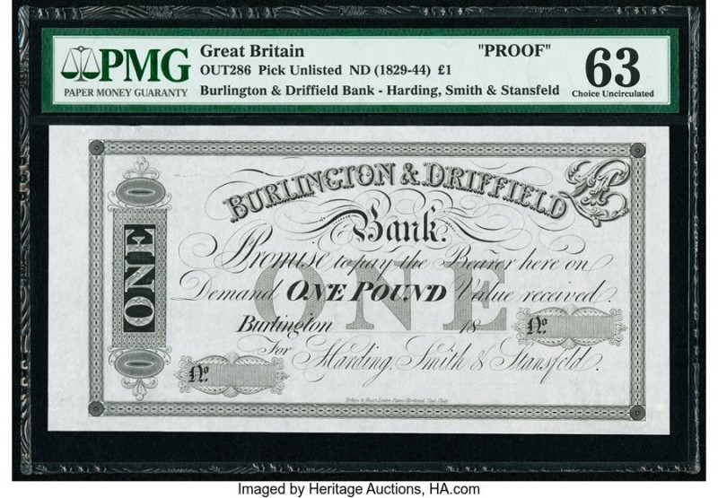 Great Britain Burlington & Driffield Bank 1 Pound ND (ca. 1829-44) Pick UNL OUT2...