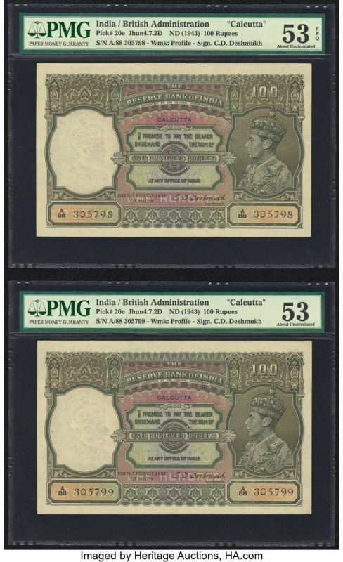 India Reserve Bank of India 100 Rupees ND (1943) Pick 20e Jhunjhunwalla-Razack 4...