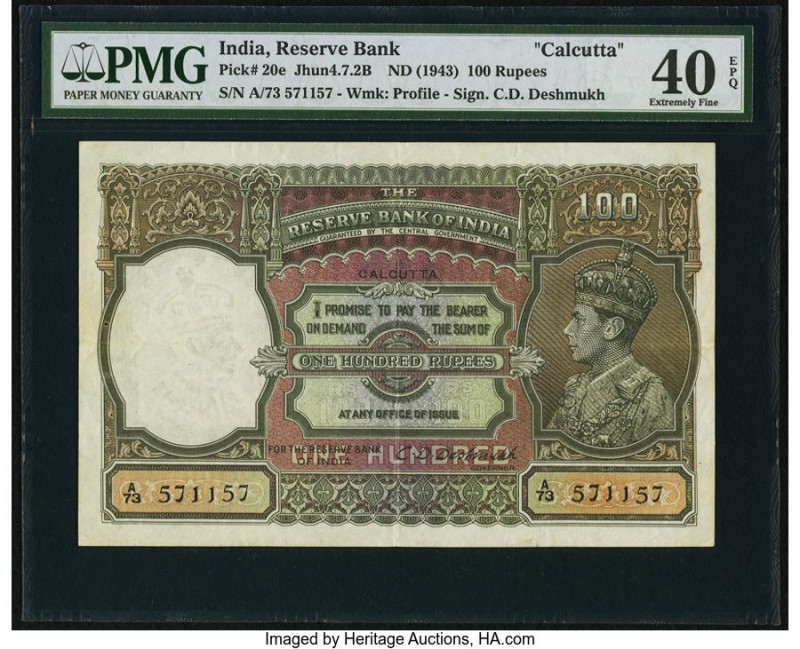 India Reserve Bank of India 100 Rupees ND (1943) Pick 20e Jhunjhunwalla-Razack 4...