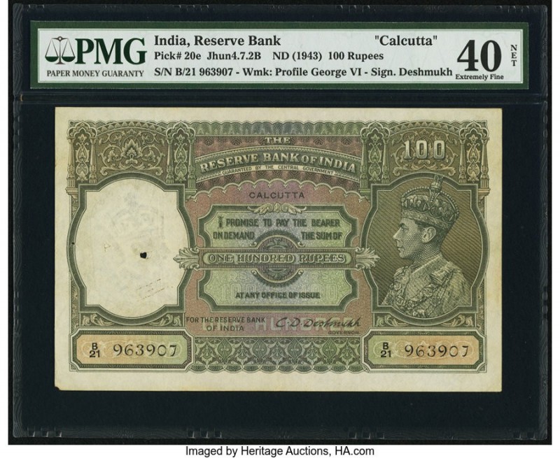 India Reserve Bank of India 100 Rupees ND (1943) Pick 20e Jhunjhunwalla-Razack 4...