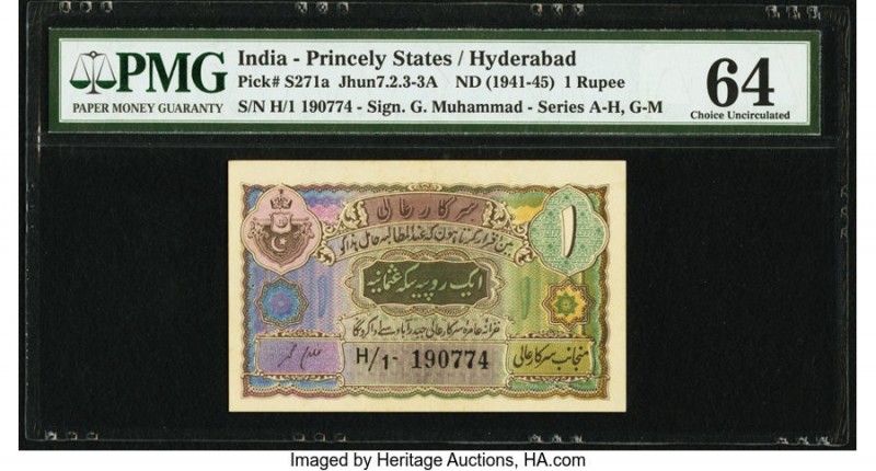 India Princely States Hyderabad 1 Rupee ND (1941-45) Pick S271a Jhunjhunwalla-Ra...